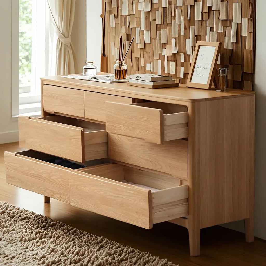 Traditional Natural Oak Wood Double Dresser for Bedroom