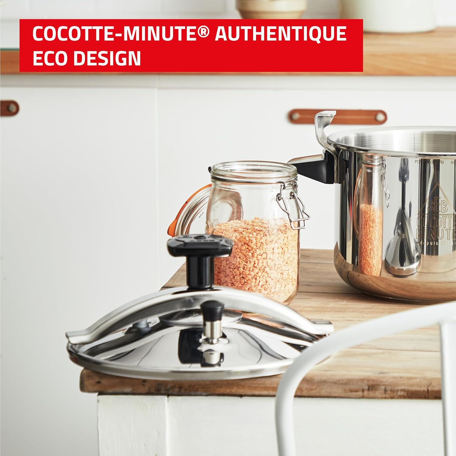 SEB Authentique Eco, Cocotte-minute 4,5L, 1 à 4 personnes, Induction, Cuisson plus rapide, Fabrication française, Garantie 10ans, Système de sécurité, Livre de recettes, P0530600