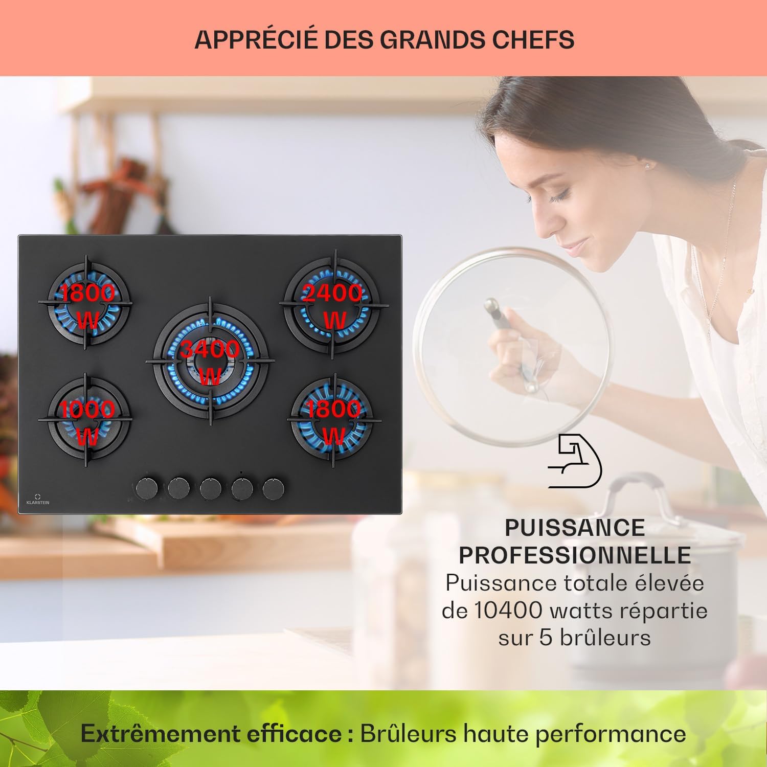 Klarstein Table de Cuisson à Gaz, Plaque de Cuisson Gaz à 5 Brûleurs, Table de Cuisson Encastrable à 5 Feux de 10400W, Cuisiniere Gaz, Gaziniere Gaz avec Brûleurs en Acier Inoxydable, Cuisinières GPL