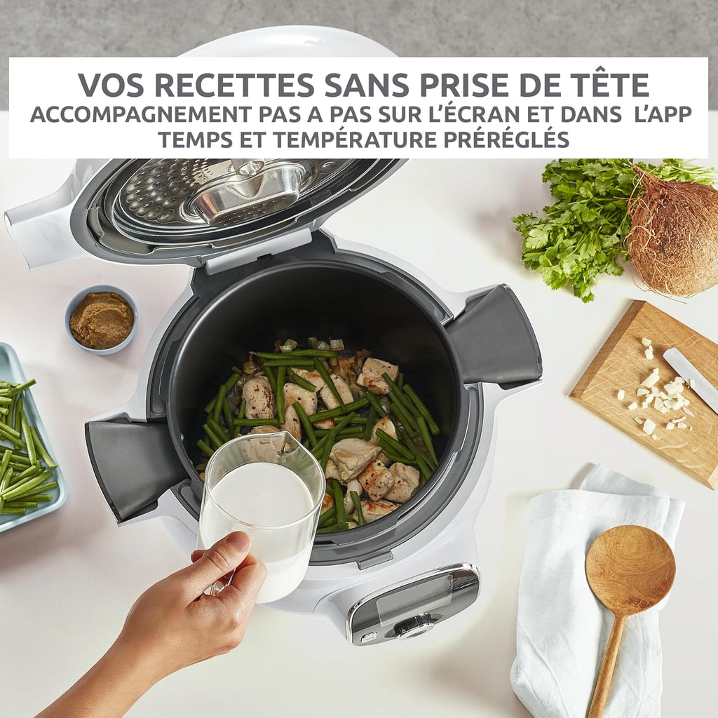 Moulinex, Cookeo Multicuiseur intelligent 6L, 80 recettes intégrées, Cuisson sans surveillance, Ecran intuitif, Guide de cuisson, Application MyMoulinex, 1600W, Blanc, 15 ans réparabilité CE854110
