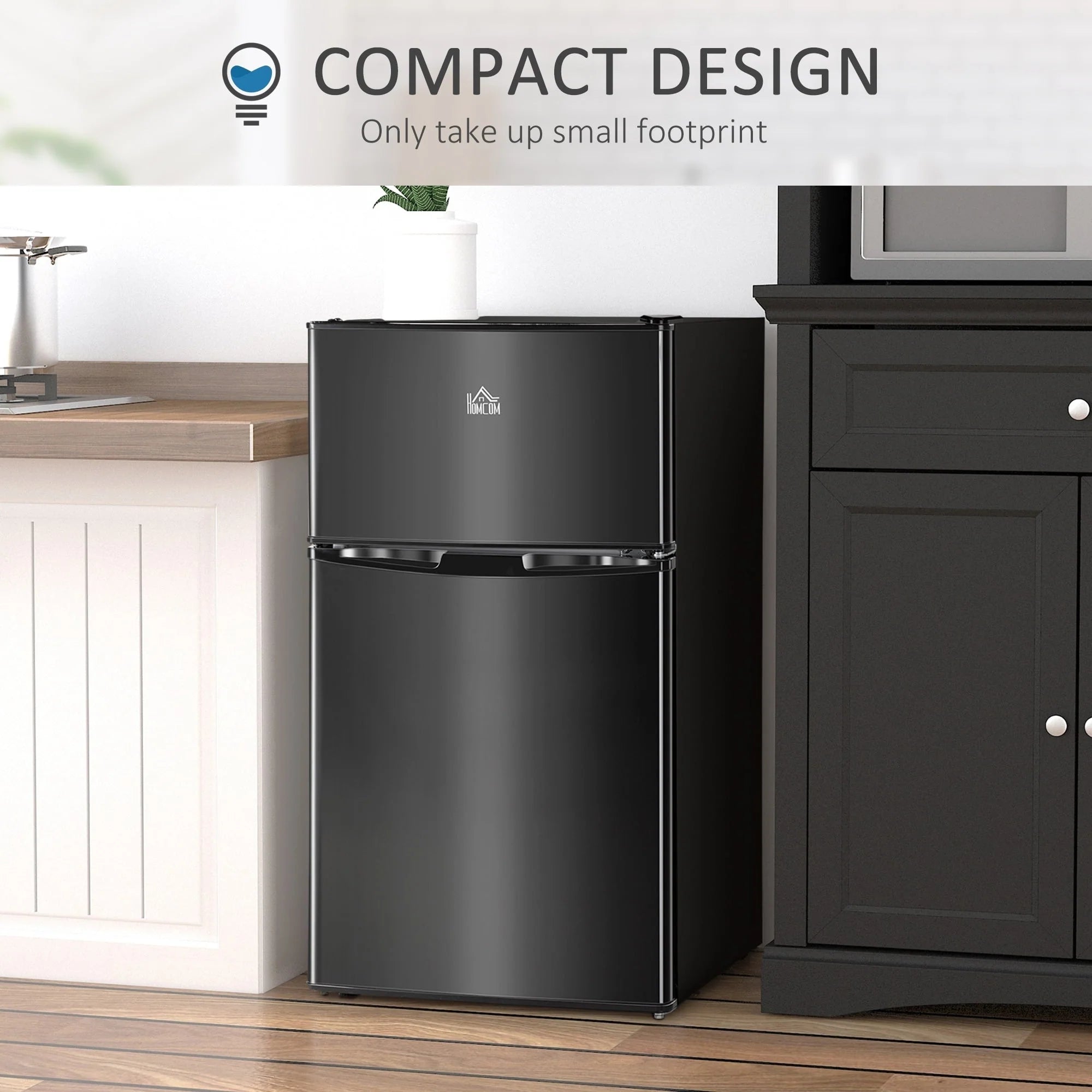 HOMCOM Double Door Mini Fridge with Freezer, 3.2 Cu.Ft Compact Refrigerator with Adjustable Shelf, Adjustable Thermostat