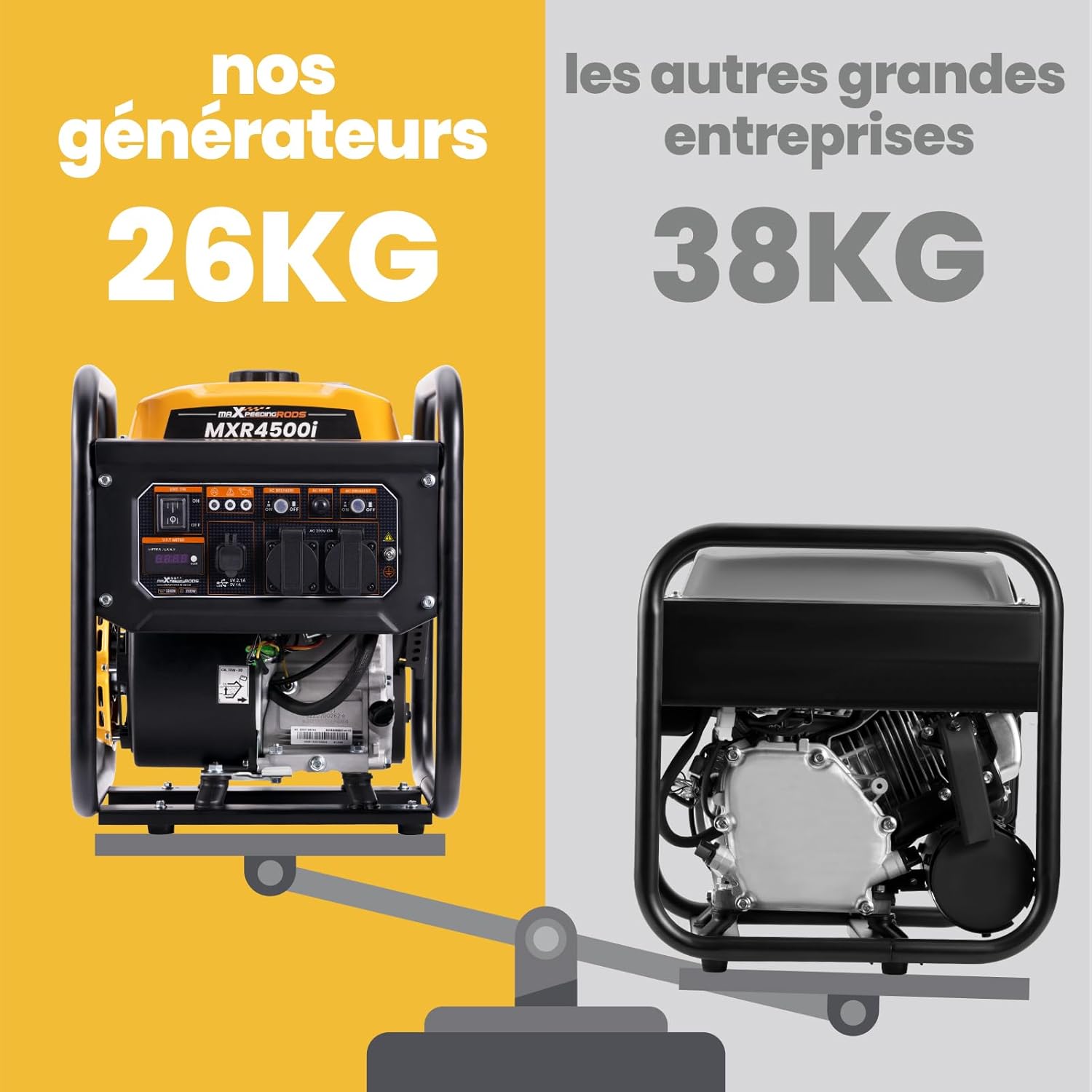 maXpeedingrods 3500W Groupe électrogène à essence 4 temps avec 2 prises 230V et USB Générateur léger et silencieux alimentation de secours pour garage atelier camping maison,26kg léger