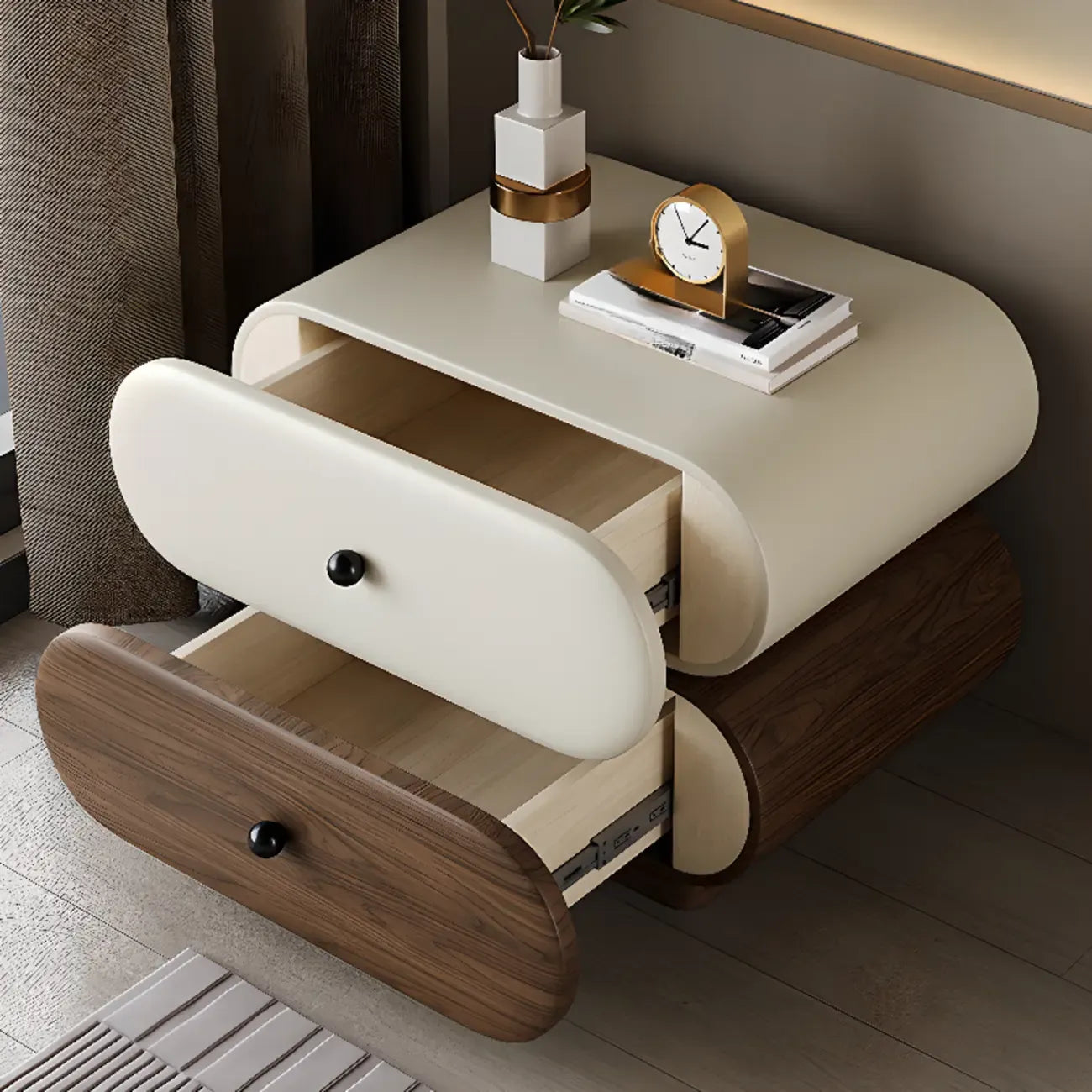 Modern Two-Tone Bedside Table with Storage Drawers