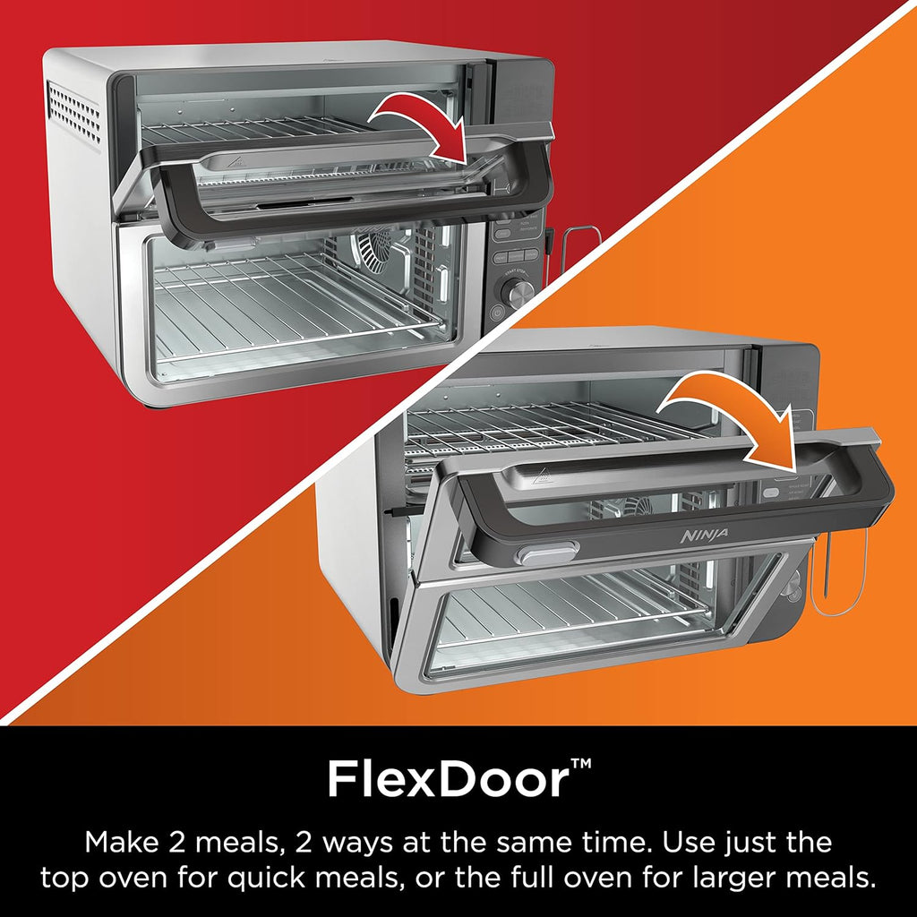 Ninja - Four double intelligent 12 en 1 DCT451 avec FlexDoor, thermomètre, FlavorSeal, finition intelligente, convection supérieure rapide et fond frit à l'air, acier inoxydable