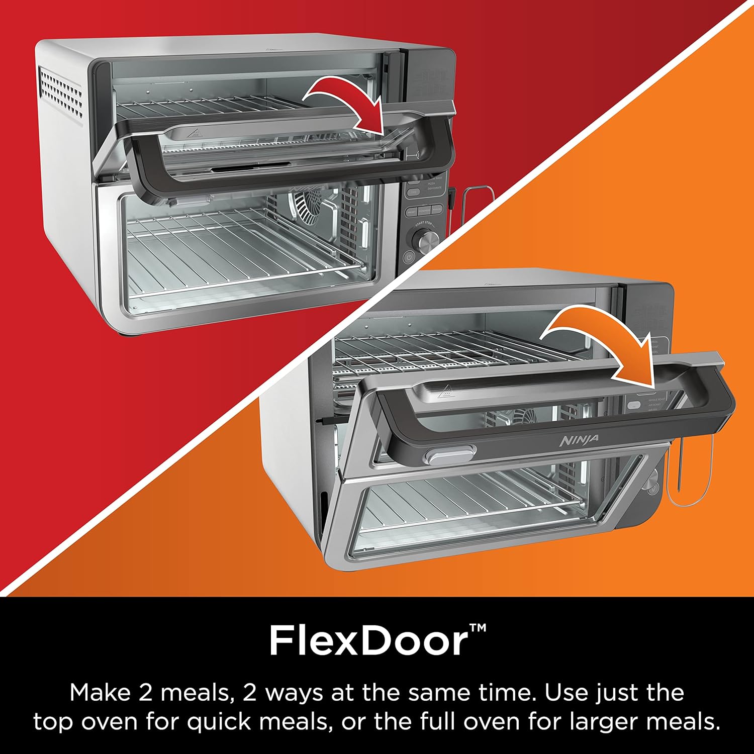 Ninja - Four double intelligent 12 en 1 DCT451 avec FlexDoor, thermomètre, FlavorSeal, finition intelligente, convection supérieure rapide et fond frit à l'air, acier inoxydable