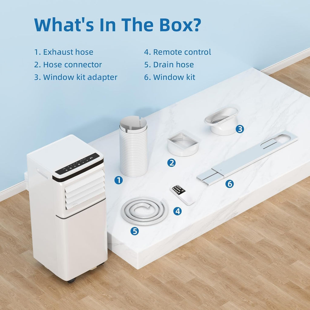 Climatiseur portable 8000 BTU, télécommande, mode ventilateur, refroidit 350 m², minuterie 24 heures, fonctionnement silencieux, fenêtre, 2 vitesses de ventilateur pour chambre à coucher, bureau