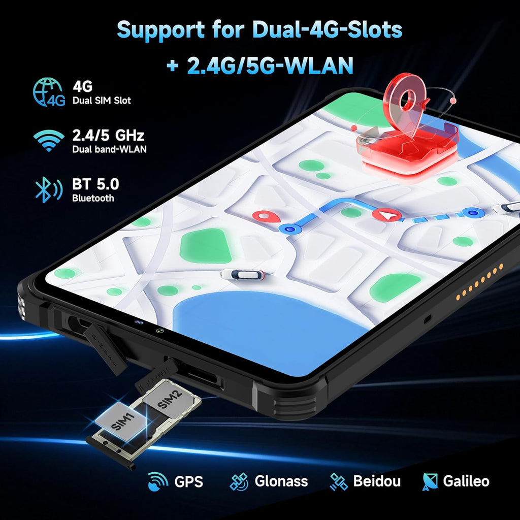 OUKITEL RT3 Plus Tablette Incassable Android 15, 11000mAh Tablettes Durcie, 16Go RAM + 128Go ROM/TF 1To Tablette 8 Pouces, 16MP Caméra Tablettes Tactile, NFC/Dual SIM 4G/GPS/OTG - Bleu
