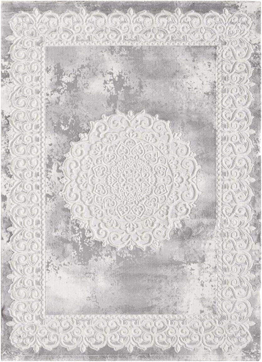 1A2T - Tapis Salon Moderne Design Oriental Style - Grand Tapis Salon Gris 160x220 cm - Tapis à Poils Ras Rectangulaire idéal pour Le Salon, 3582