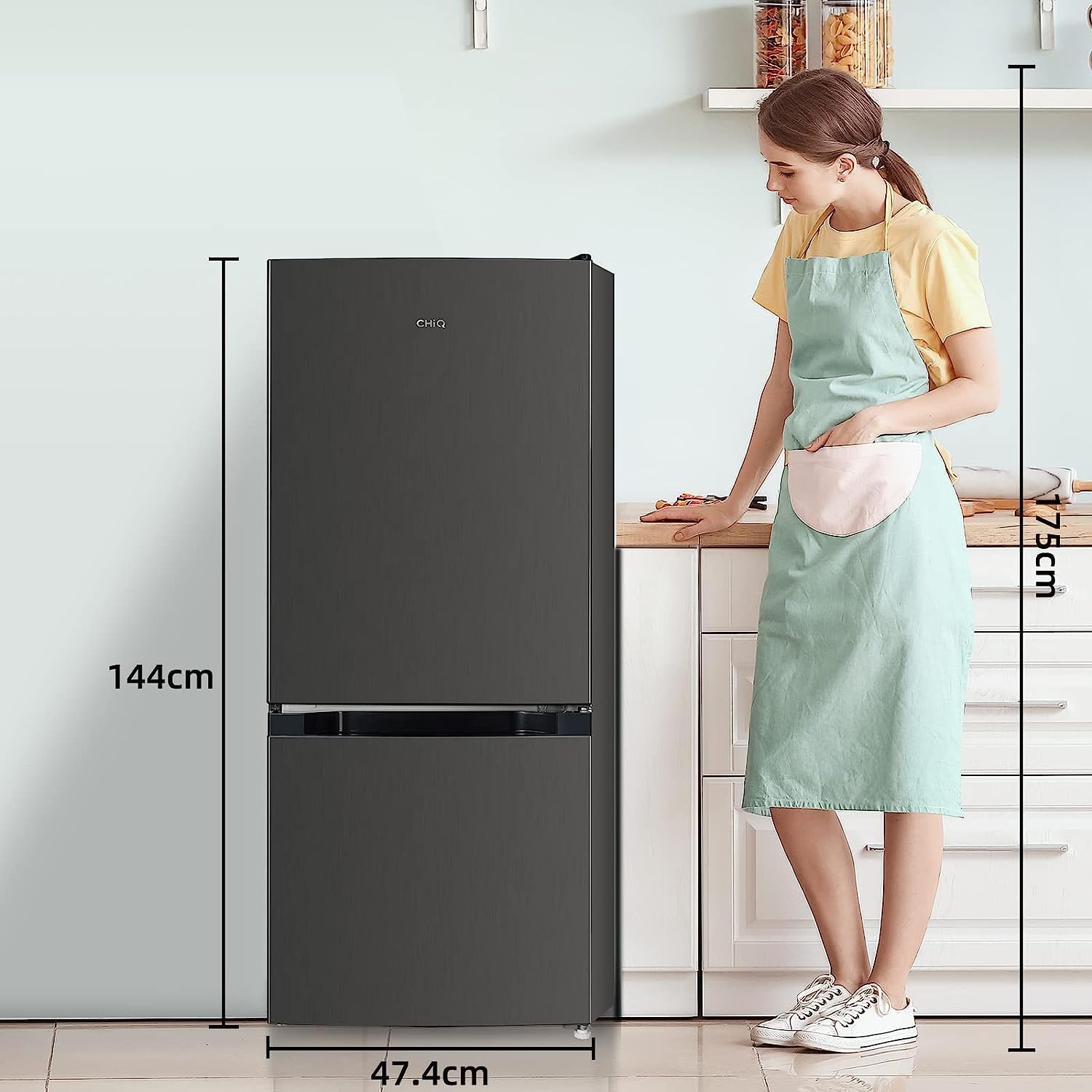 CHIQ Réfrigérateur congélateur bas FBM157L42 157L (109+48), Largeur 47cm, Low frost, 39 db, Portes réversibles, 12 ans de garantie sur le compresseur