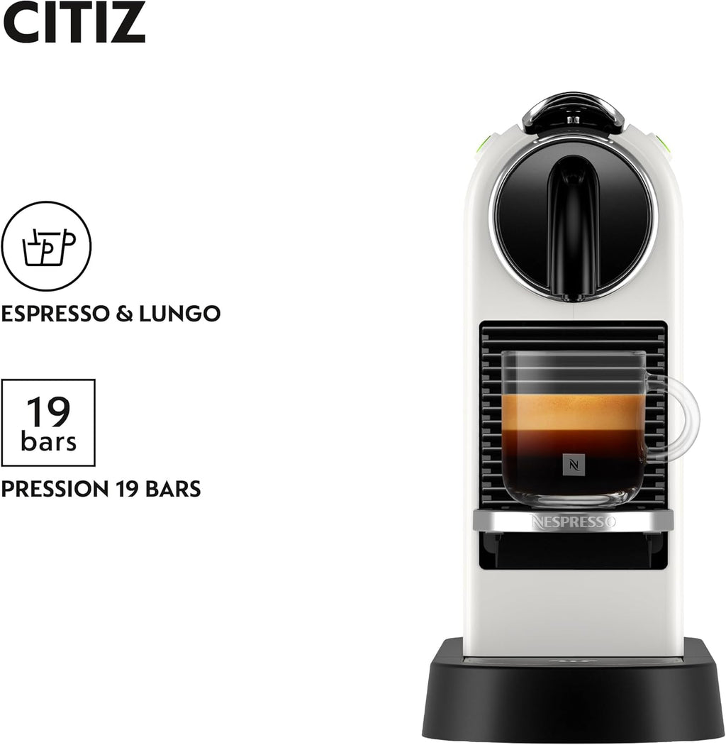 De'Longhi Nespresso CitiZ EN167.W, Machine à Café en Capsules, Machine à Café pour une Tasse, Design Compact, Pression 19 Bar, 2 Tailles de Tasses, Ensemble de Bienvenue Inclus, Blanc