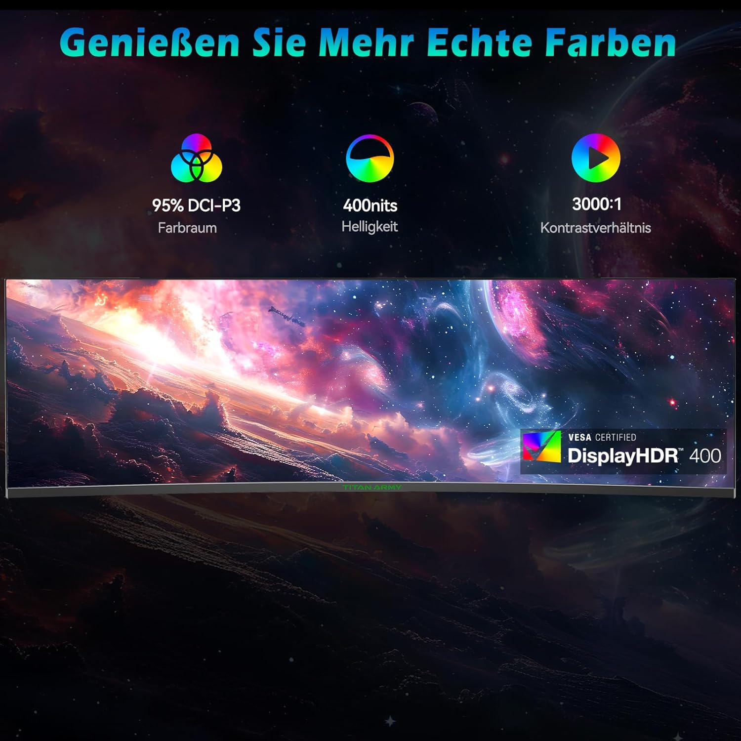 TITAN ARMY 49“ Ecran PC Gamer Incurvé, 144Hz, DFHD 3840 x 1080, Ultrawide 1800R VA Ecran Gaming, 32:9, HDR400, G-Sync & FreeSync, 99% sRGB, USB Type-C 65W, Réglable en Hauteur, HDMI, DP, C49SHC