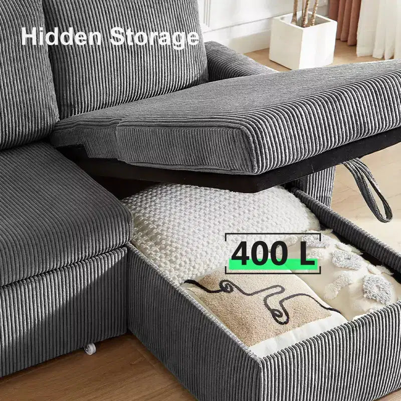 Dyonery 81 Sectional Sleeper Sofa, L-Shaped Pull Out Couch with Reversible Storage Chaise, USB, Reclining Backrest
