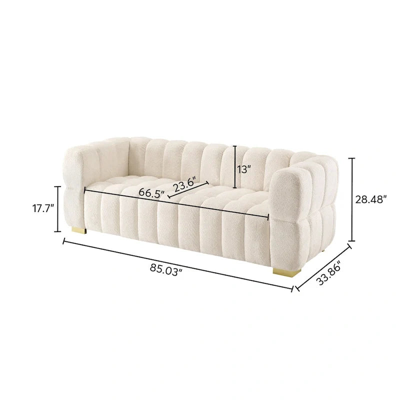 85" Modern Waffle Fabric Couch, Leisure Comfortable Sofa