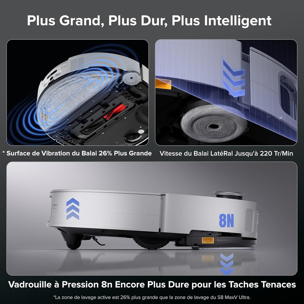 roborock Saros 10 Aspirateur Robot 22000 Pa, Système VibraRise 4.0, Évitement d'obstacles Reactive Al 3.0, Châssis AdaptiLift, Anti-Enchevétrements, Station Tout-en-un (Mise à Niveau du S8 MaxV Ultra)