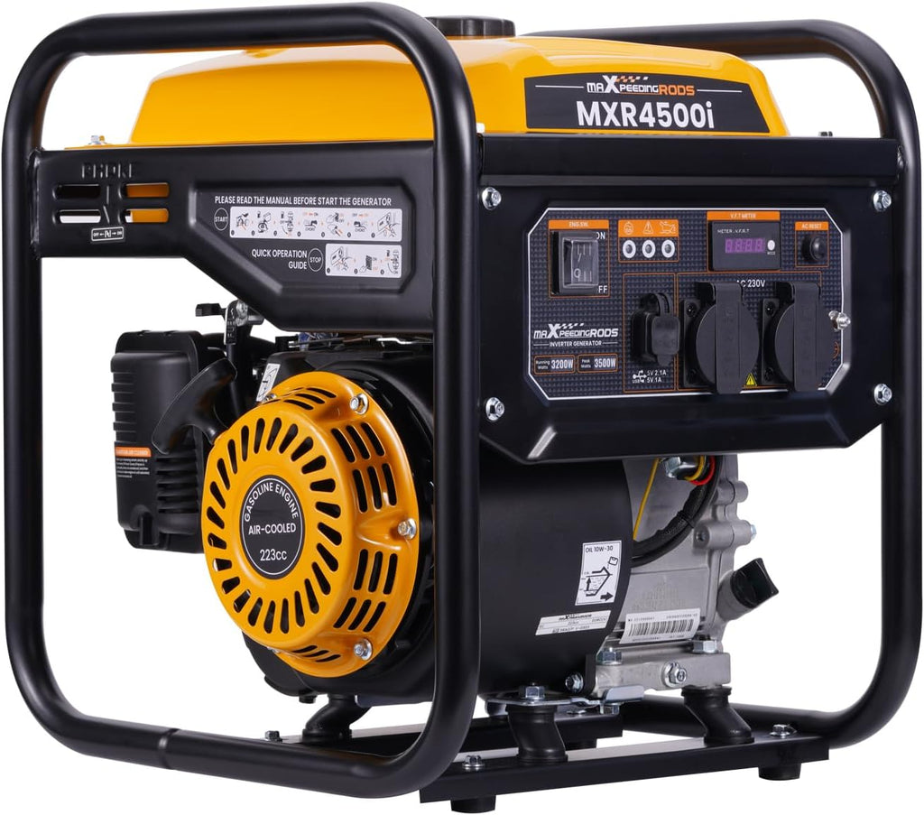 maXpeedingrods 3500W Groupe électrogène à essence 4 temps avec 2 prises 230V et USB Générateur léger et silencieux alimentation de secours pour garage atelier camping maison,26kg léger