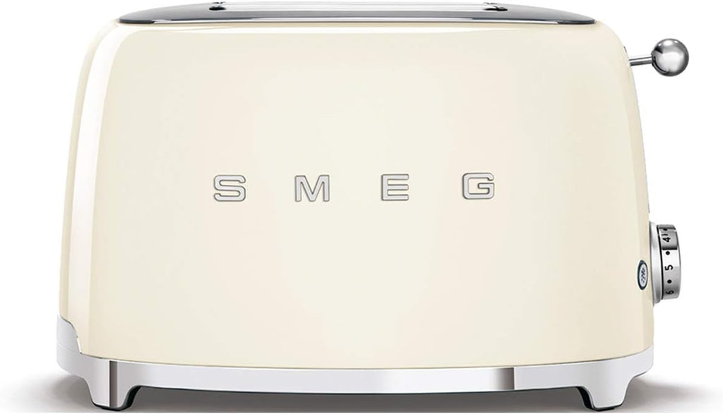 Smeg, Grille-pain 2 Tranches TSF01CREU, 2 Fentes 36 mm, 6 Niveaux de Brunissage, Fonction Chauffage, Décongélation et Bagel, Éjection Automatique du Pain, Ramasse Miettes, 950 W, Crème