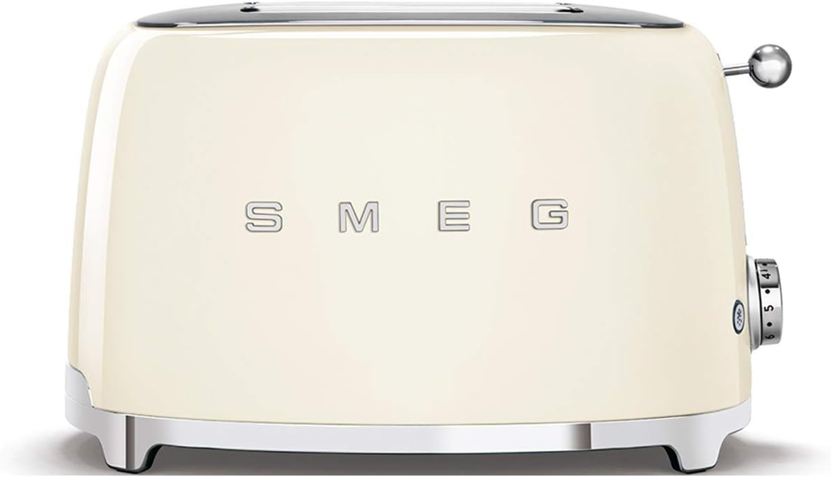 Smeg, Grille-pain 2 Tranches TSF01CREU, 2 Fentes 36 mm, 6 Niveaux de Brunissage, Fonction Chauffage, Décongélation et Bagel, Éjection Automatique du Pain, Ramasse Miettes, 950 W, Crème