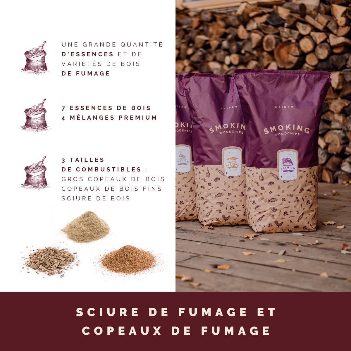 Fumoir KAISER COMPANY '50' en acier inoxydable de haute qualité, portable de 80 cm, pour fumer jusqu'à 10 kg de viande, chauffage au bois