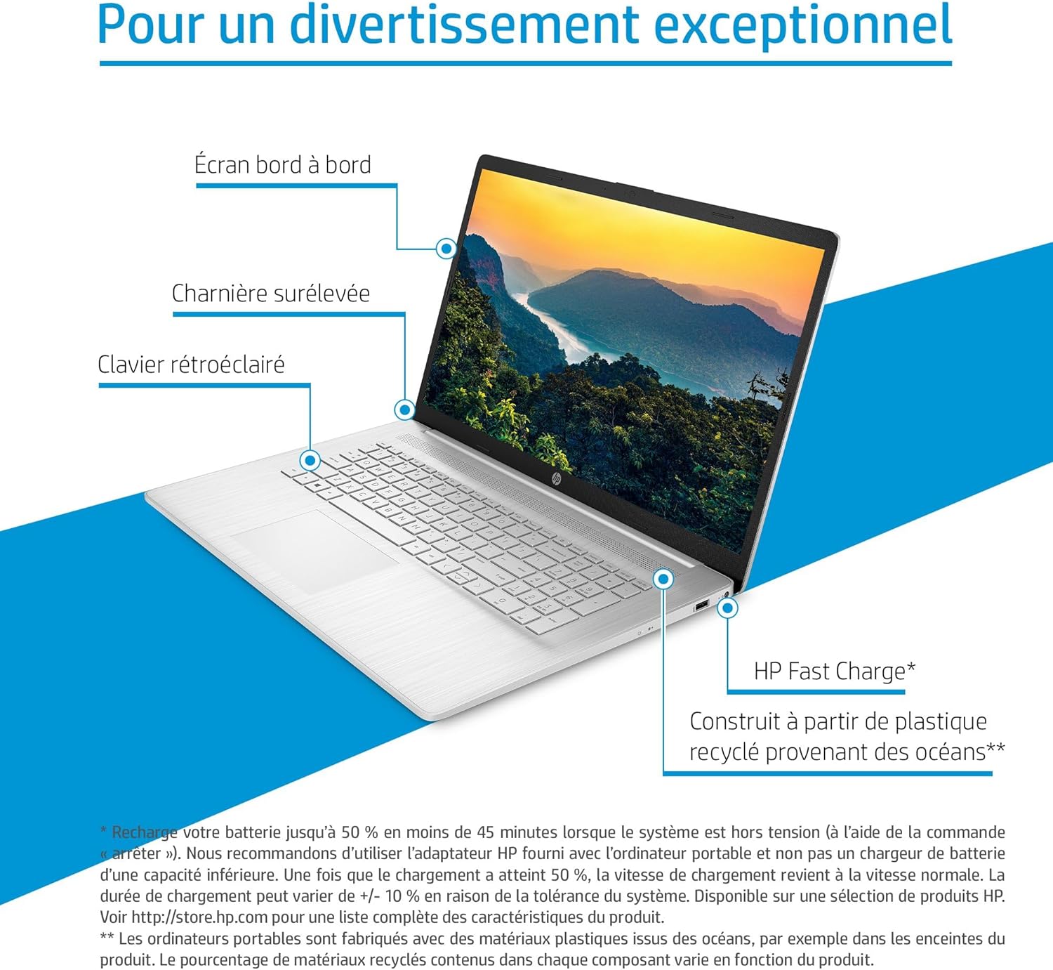 HP 17-cp2003sf Ordinateur Portable 17,3" FHD IPS, PC Portable (AMD Ryzen 5 7520U, RAM 16 Go, SSD 512 Go, AMD Radeon Graphics, Windows 11), Laptop Argent, Clavier AZERTY
