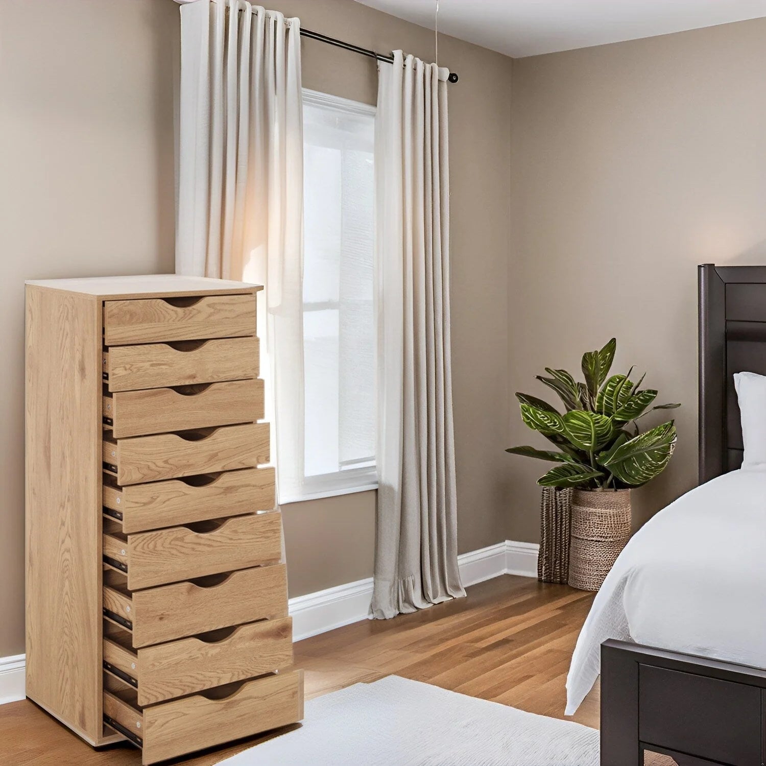 Narrow Wooden 9-Drawer Cabinet with Smooth-Glide Drawers and Top Storage Shelf