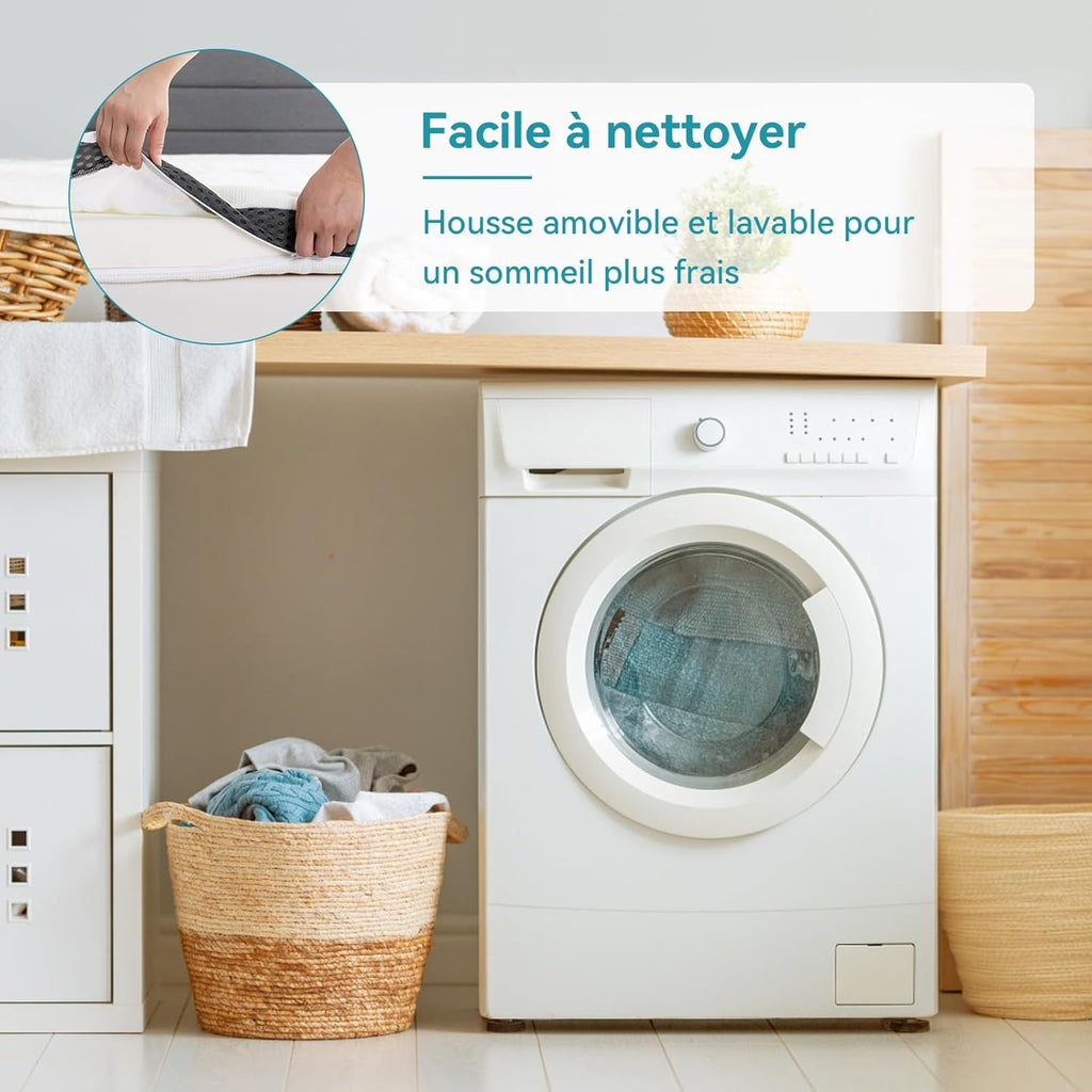 Amazon Basics Surmatelas de Mousse à Mémoire de Forme confortable, Très Moelleux, 160 x 200 x 7 cm, Blanc