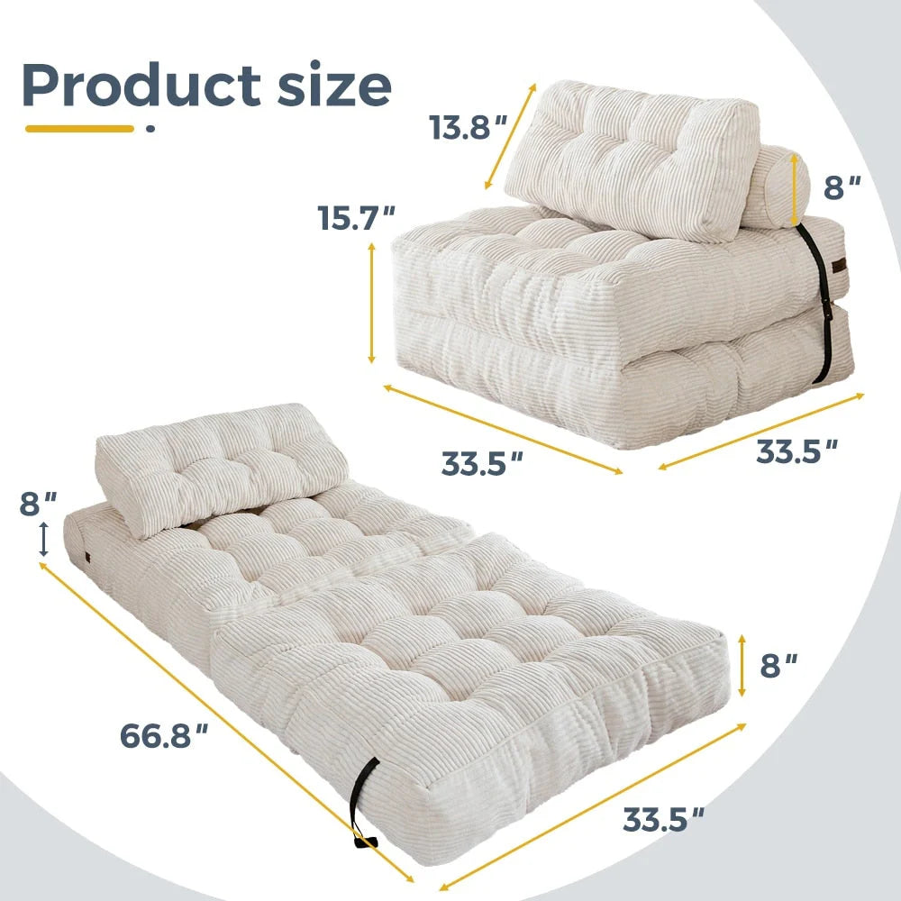 8 Corduroy Folding Couch Sofa Bed,Single