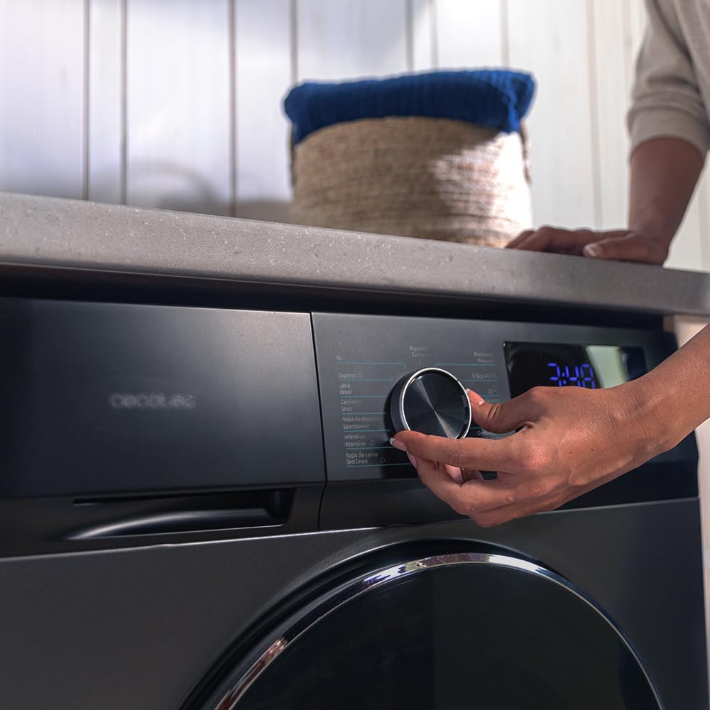 Cecotec Lave-linge 10Kg Chargement Frontal Bolero Dresscode 10500 Inverter Steel A, 1950W, 1400 rpm, Moteur Inverter Plus, Basse Consommation, 16 Programmes, Lavage Vapeur, Delay Start, Acier