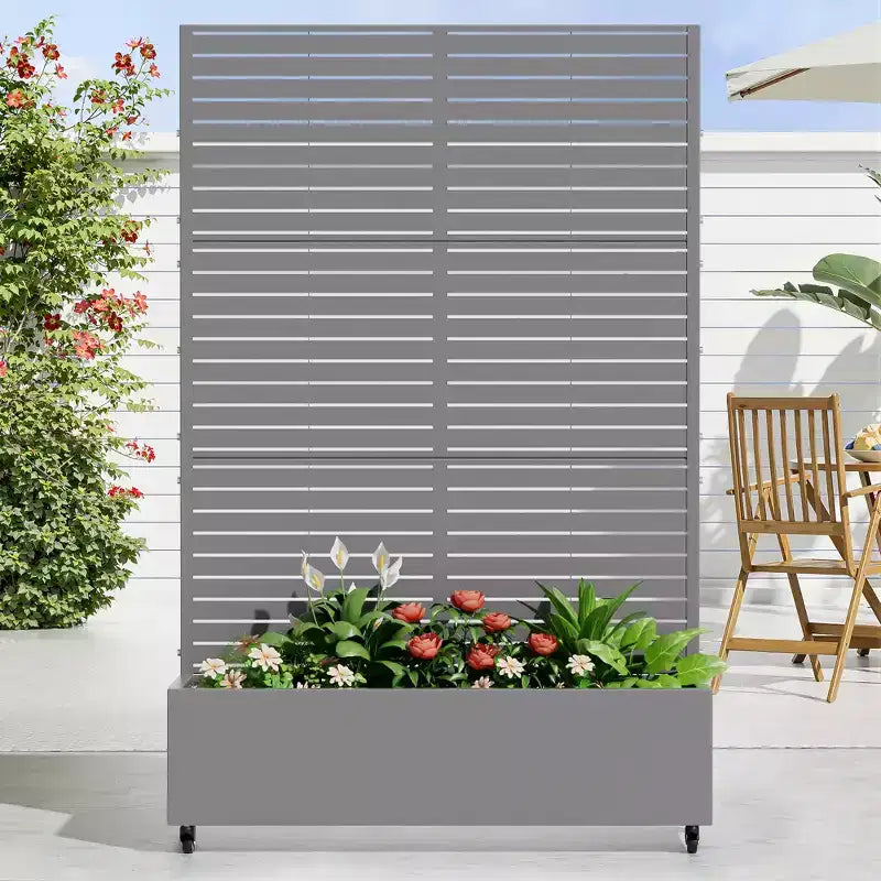 MAYEERTY Planter Box with Trellis Iron Gray Louvered Classic Style 72x35x16in 3-Piece Set