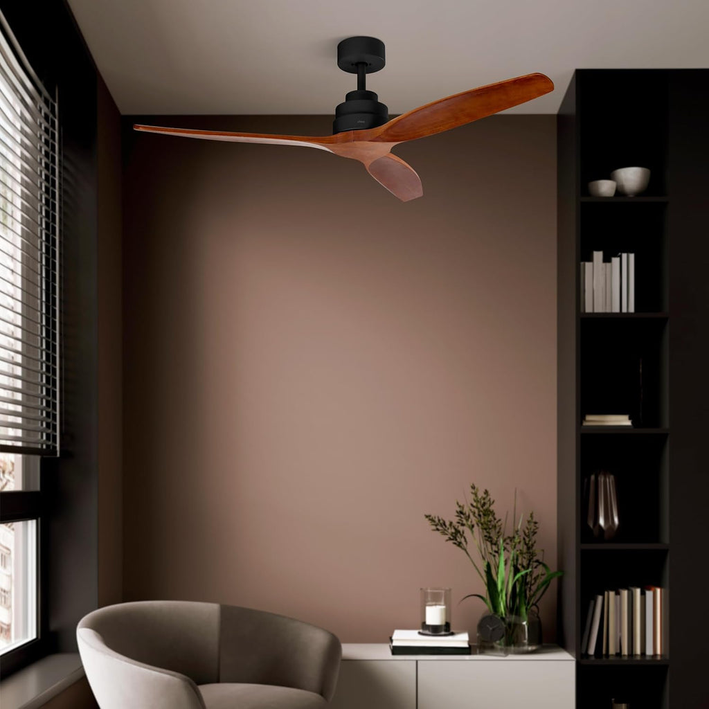 Ufesa Ventilateur de Plafond CFTB, 40W, 6 Vitesses, Ultra Silencieux, 3 Pales en Bois Naturel 132cm, Fonction été - hiver, Minuterie 8h, Télécommande, Noir - Bois Foncé