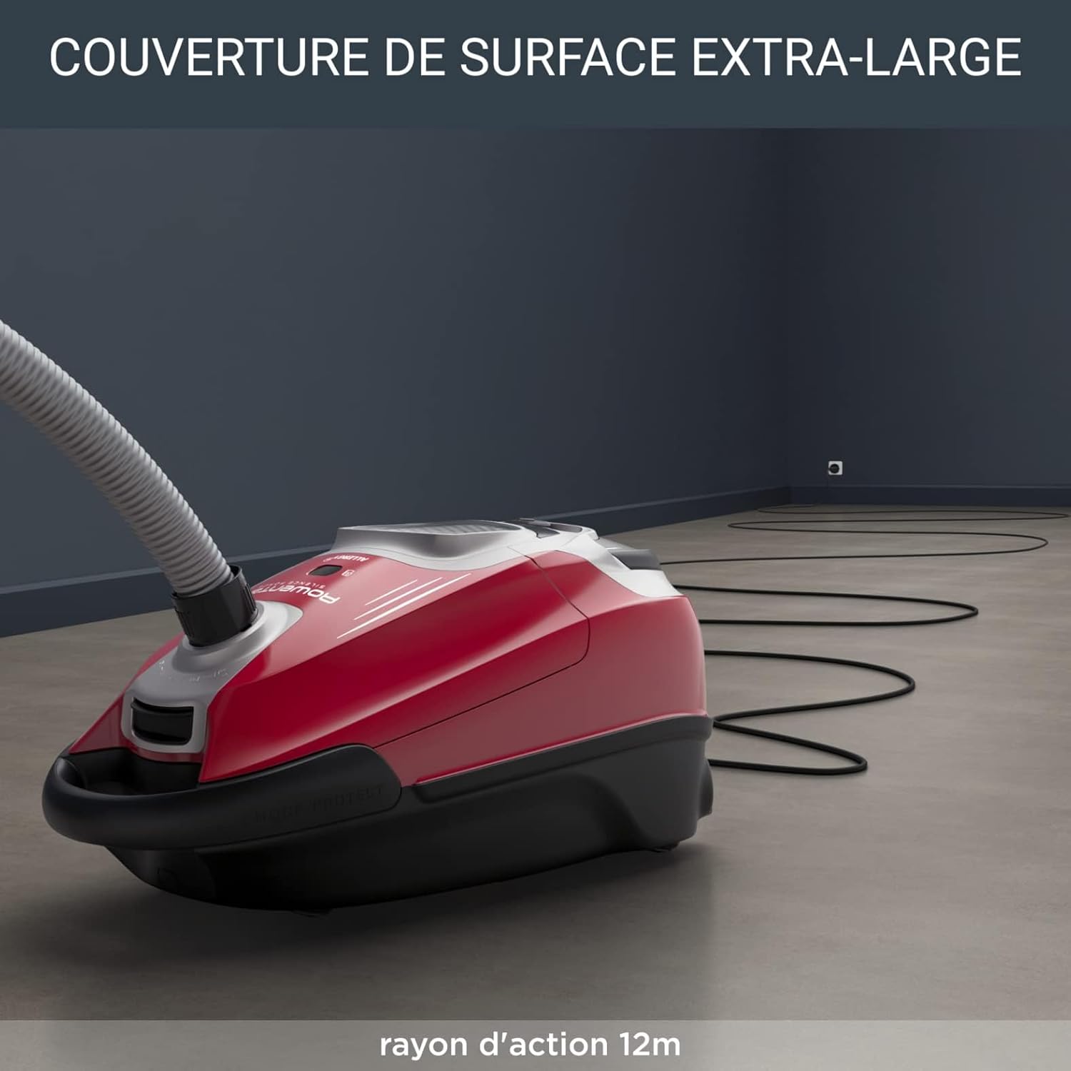 Rowenta Aspirateur avec sac, Silencieux, Performant, Basse consommation d’énergie, Haute filtration, Capacité 4,5 L, Accessoires poils d'animaux, Fabriqué en France, Silence Force, Rouge RO7473EA