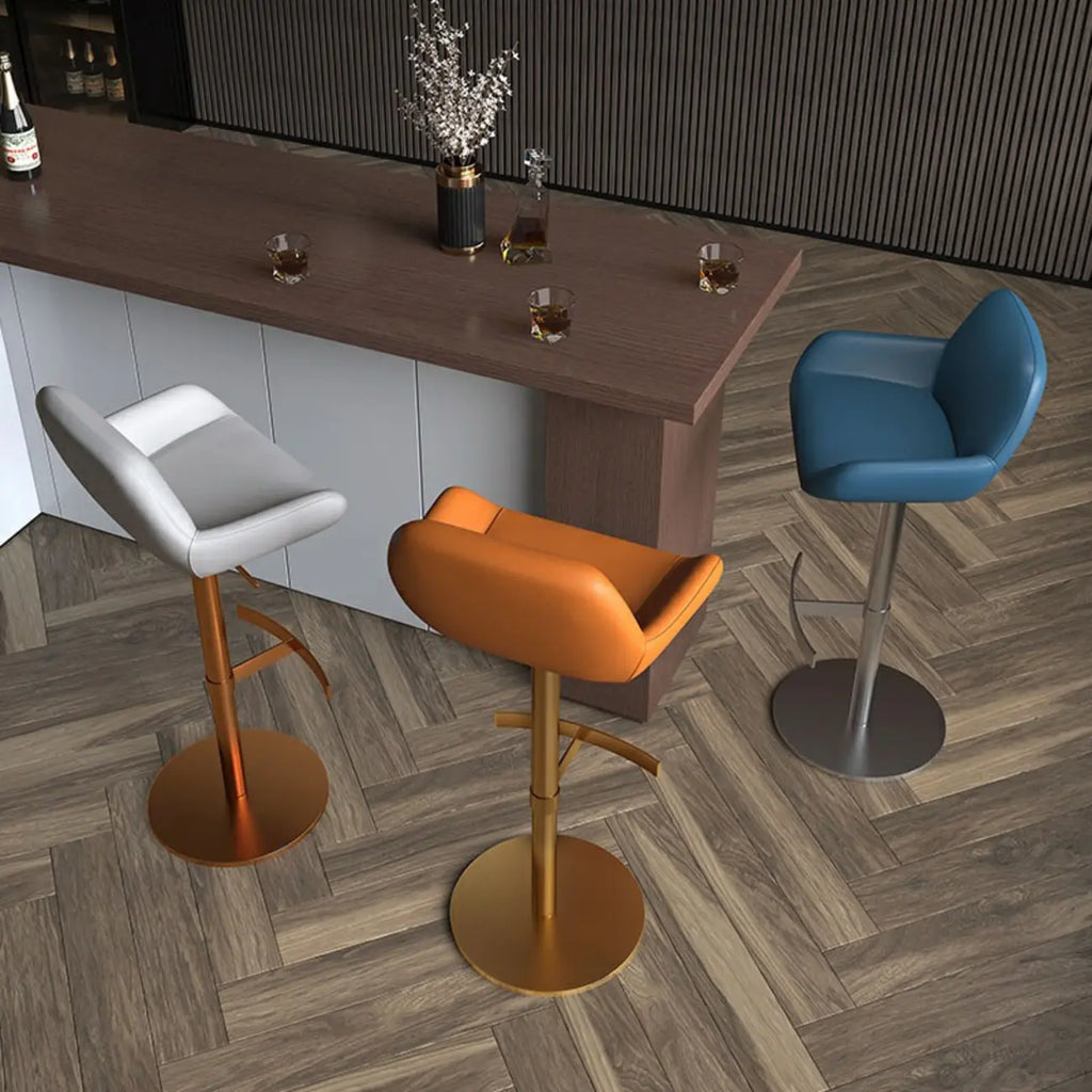 Minimalist Leather Swivel Bar Stools with Low Back for Kitchen