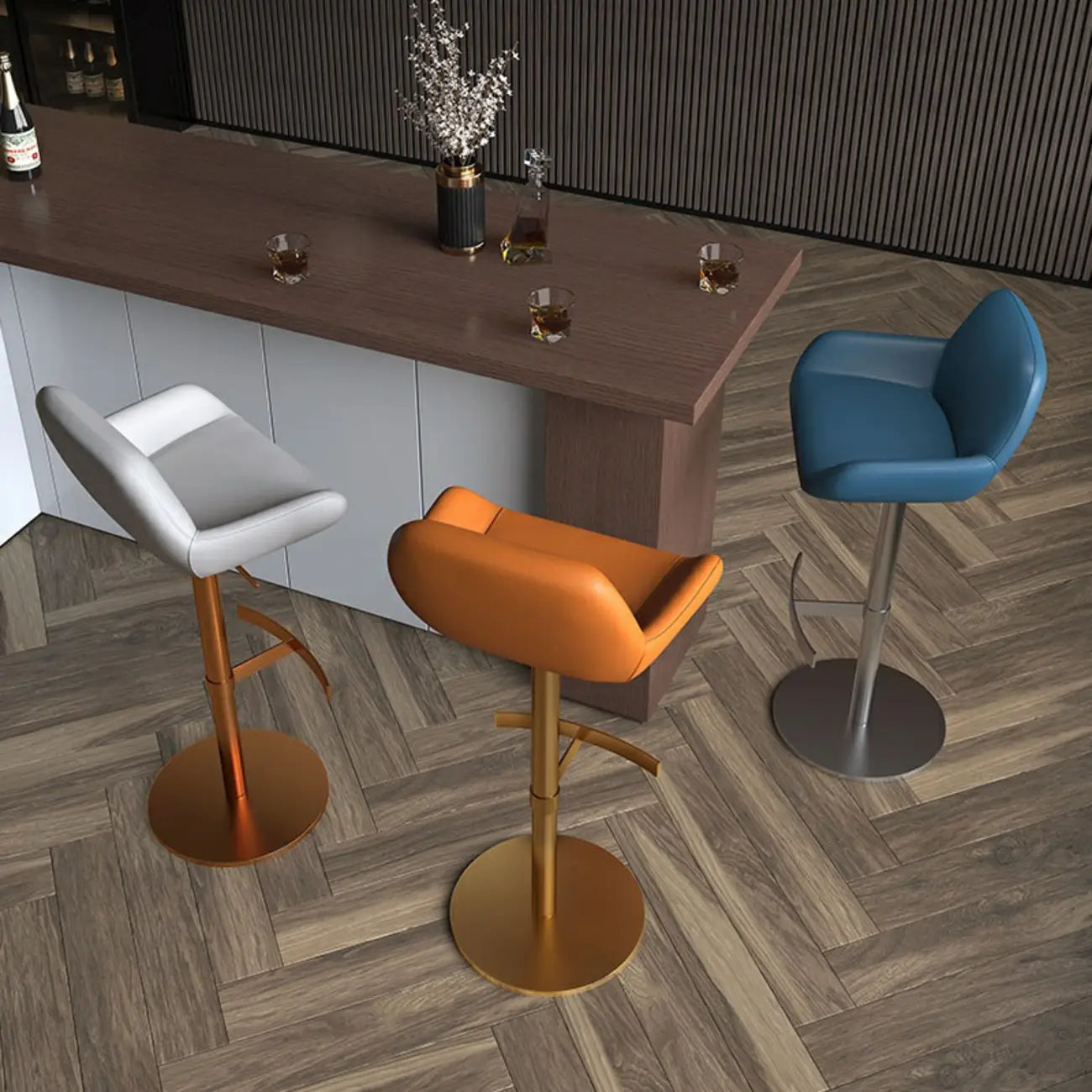 Minimalist Leather Swivel Bar Stools with Low Back for Kitchen