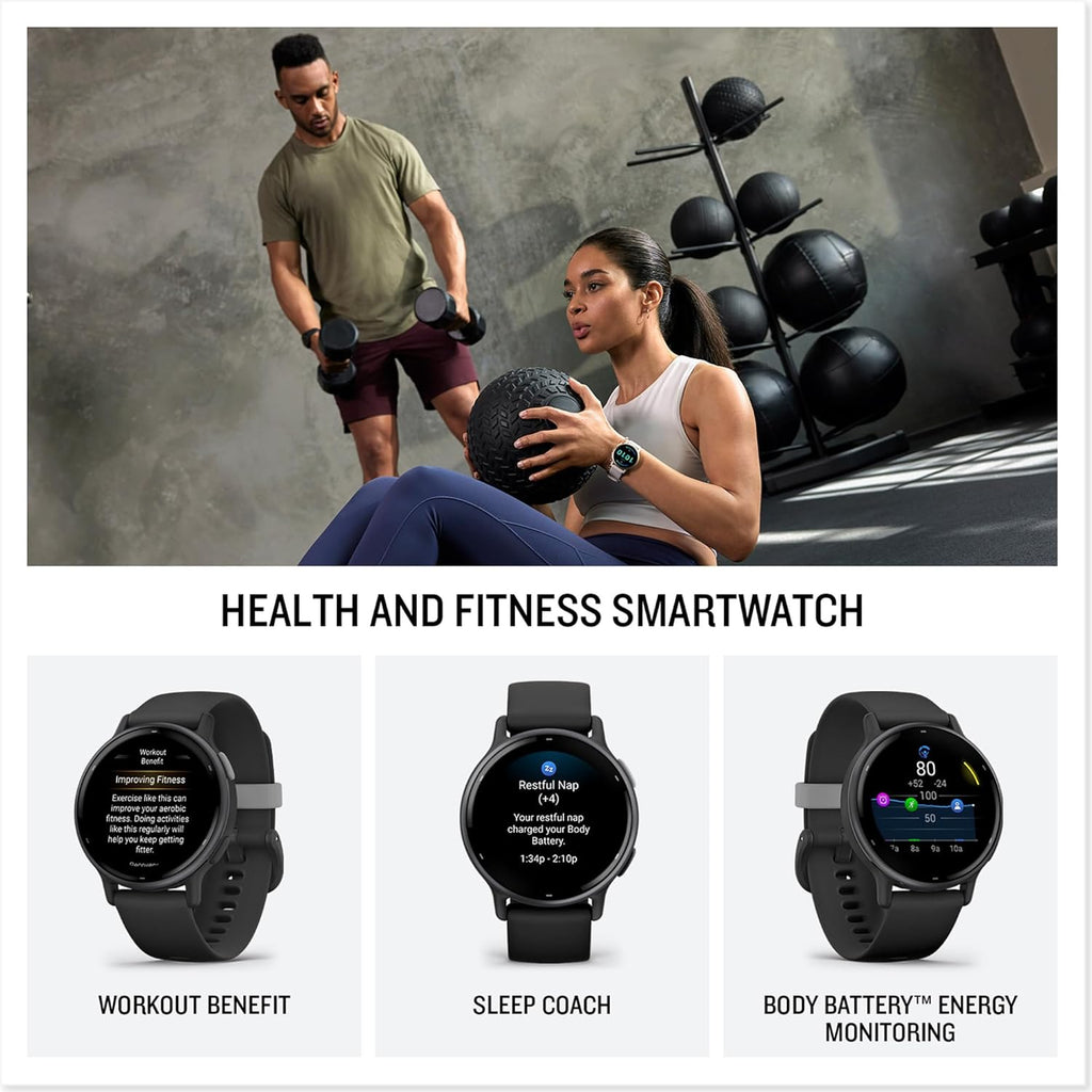 Garmin vívoactive 5 - Montre connectée GPS Sport et santé – Metallic Blue avec Bracelet Bleu Marine (Reconditionné)