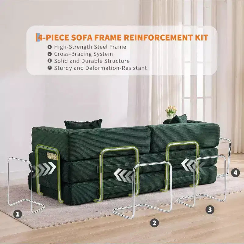 5-in-1 Convertible Sofa Bed, 78.8 Modular Corduroy Sleeper with Sturdy Frame, Multi-Functional Futon for Small Space, Living Room & Guest Room