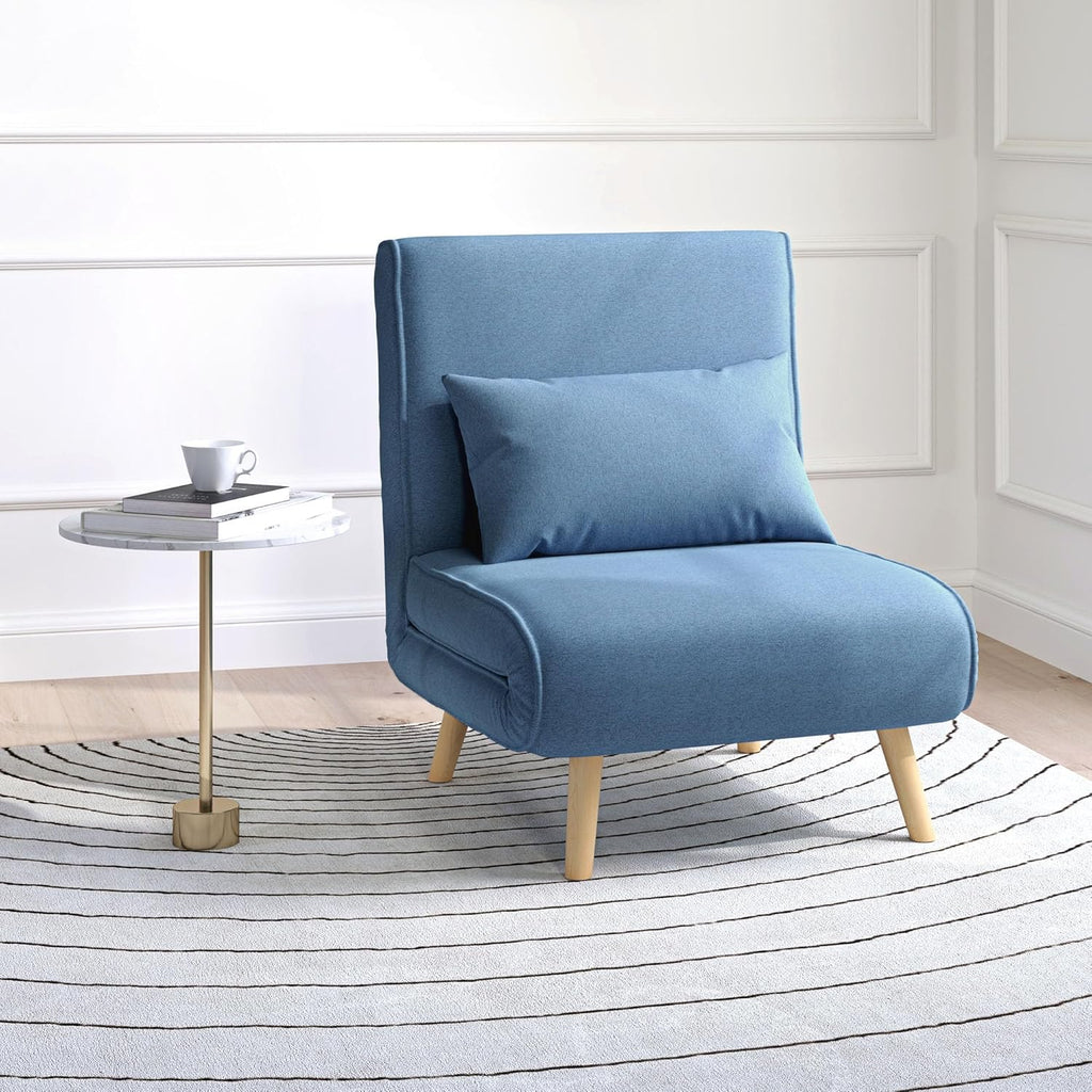 HOMCOM 3 en 1 Fauteuil Convertible 1 Place, Fauteuil lit et chauffeuse - Dossier inclinable 5 Niveaux et Oreiller Inclus, siège rembourré - pour Bureau, Salon, Chambre à Coucher, Bleu