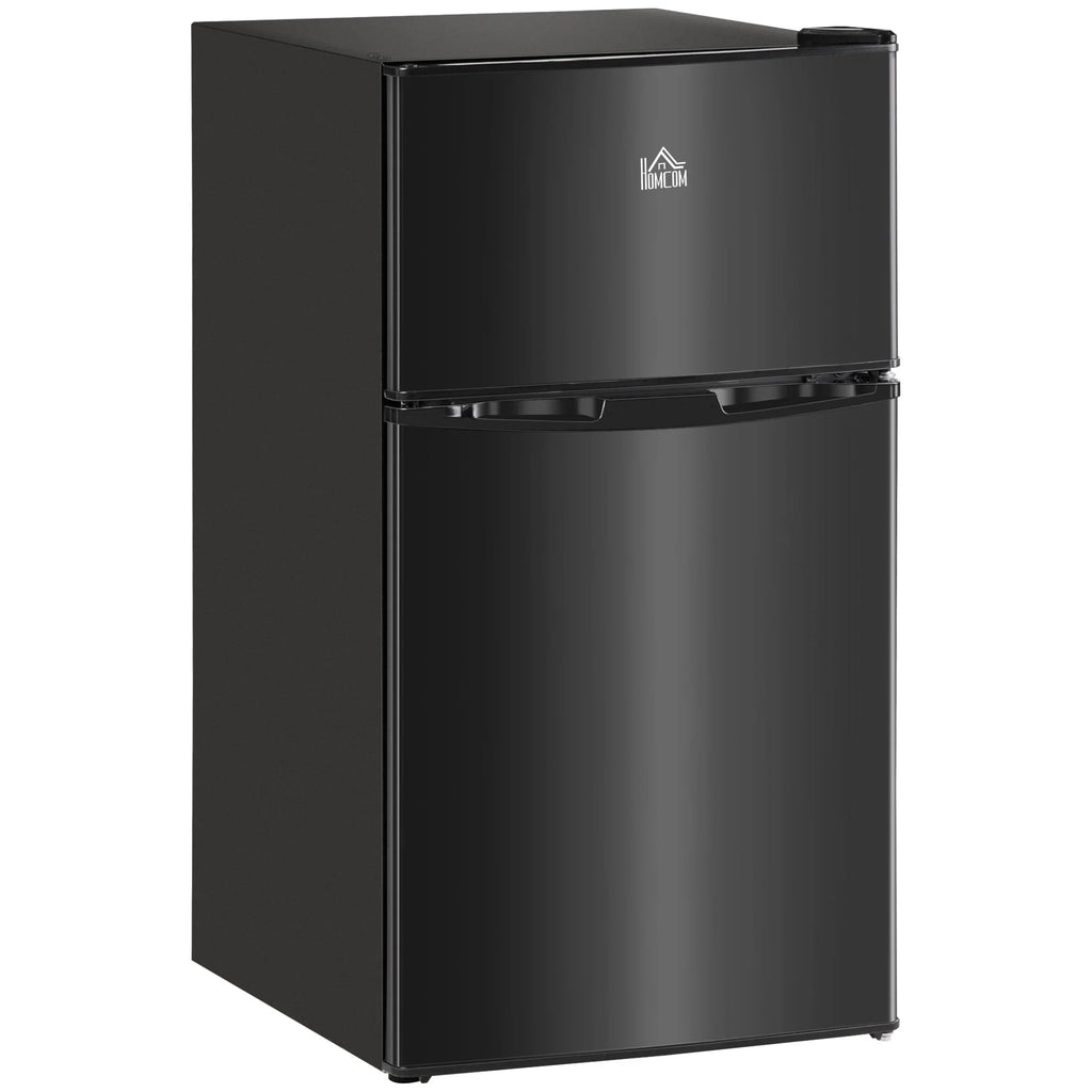 HOMCOM Double Door Mini Fridge with Freezer, 3.2 Cu.Ft Compact Refrigerator with Adjustable Shelf, Adjustable Thermostat
