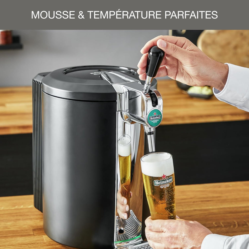 Krups Beertender Machine bière pression, Fûts de 5 L, Marques du groupe Heineken, Témoin lumineux, Température et mousse parfaites, Bière fraîche, Installation facile, Compact noire VB450E10