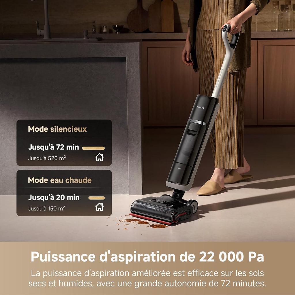 DREAME H15 Pro Heat Aspirateur Laveur, Nettoyage des sols à 85 °C, bras robotisé IA GapFree, capteur RVB intelligent, 22 kPa, 0 nœuds, lavage brosse à 100°C, séchage en 5 min à 90°C,contrôle par appli