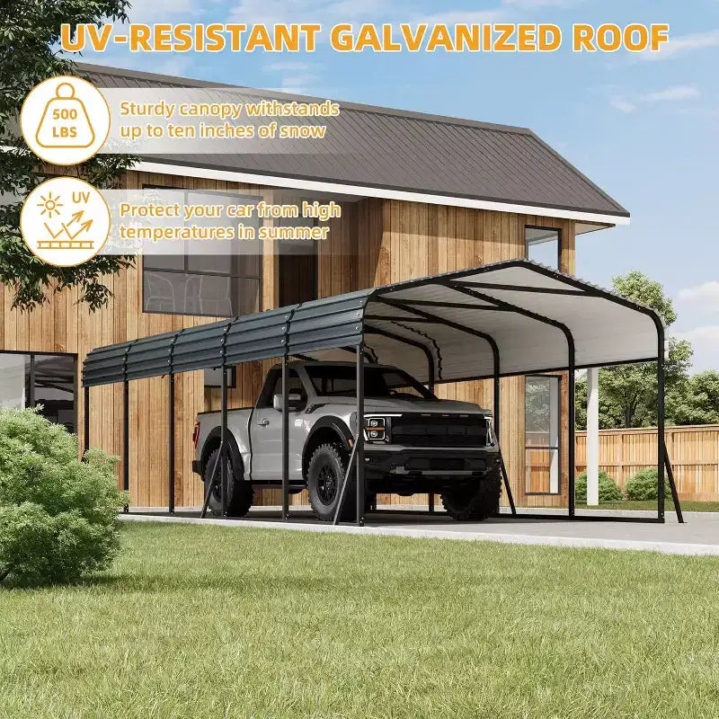 LinTimes 12x24 FT Metal Carport with Galvanized Steel Roof, Powder-Coated Frame, Water-Resistant Shelter for Vehicles, Outdoor Protection