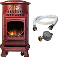 Universal poêle à gaz Provence 3,4 kW rouge, effet poêle à bois en fonte véritable, chauffage d’appoint avec tuyau gaz et détendeur