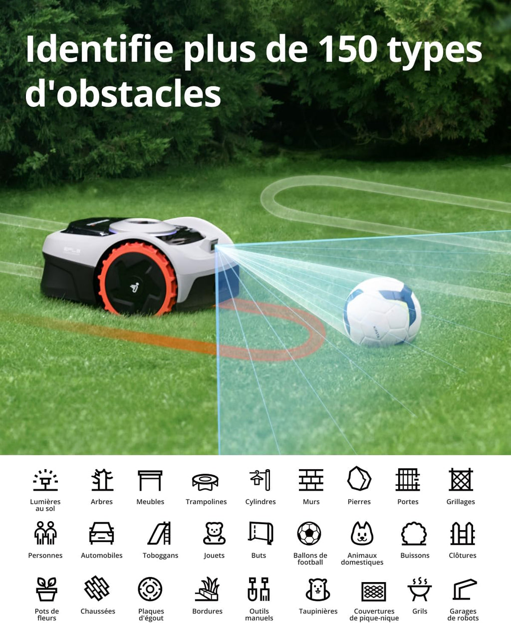 Segway Navimow i105E Robot Tondeuse sans Fil périphérique et Câble D'Extension D'Antenne 10 M (expédié séparément), rec. 500 m², Max. 600 m², RTK+Vision, Tondeuse primée, Protection des hérissons