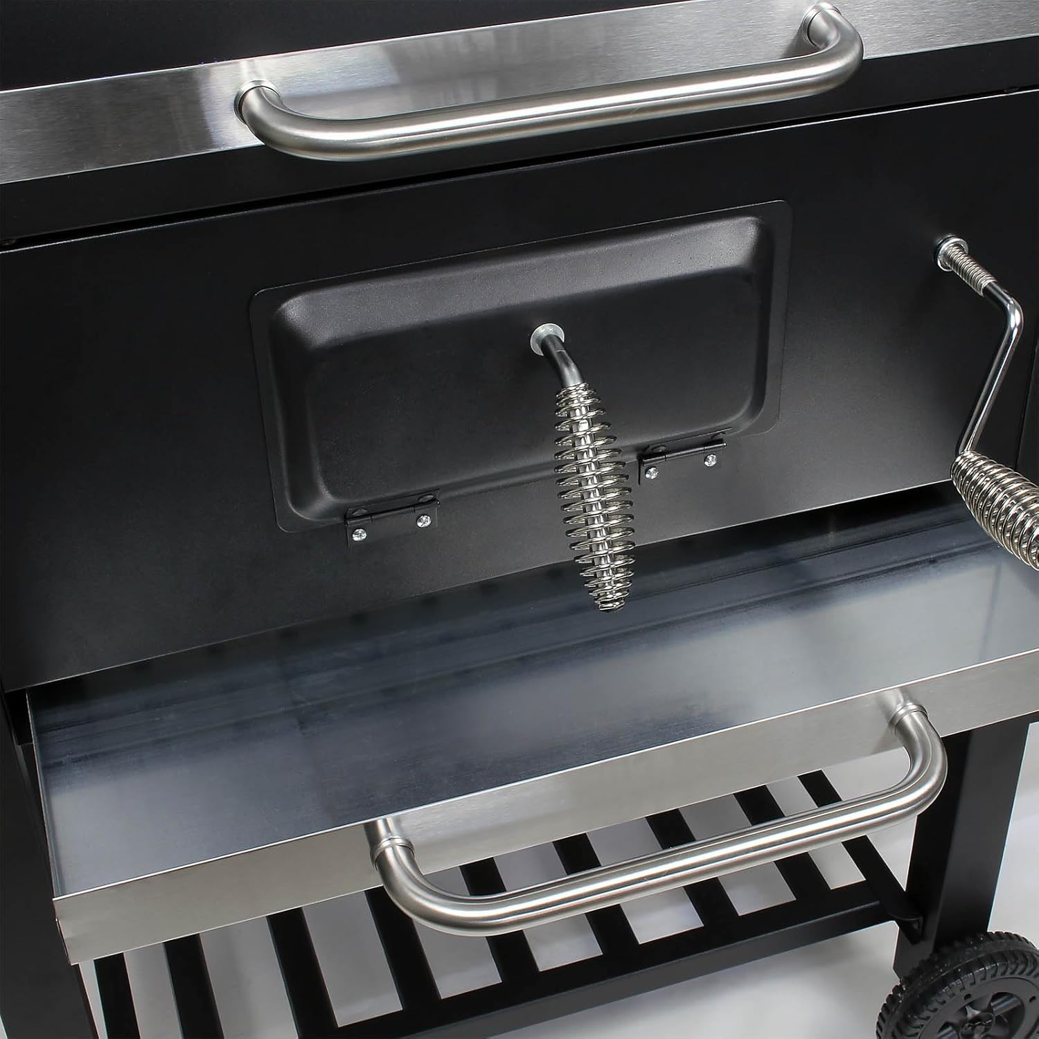 Wiltec Chariot Barbecue à Charbon 1130x475x 1000mm Clapet anti-feu Hauteur réglable Thermomètre Espaces rangement Ouvre-bouteille Grillade Jardin BBQ