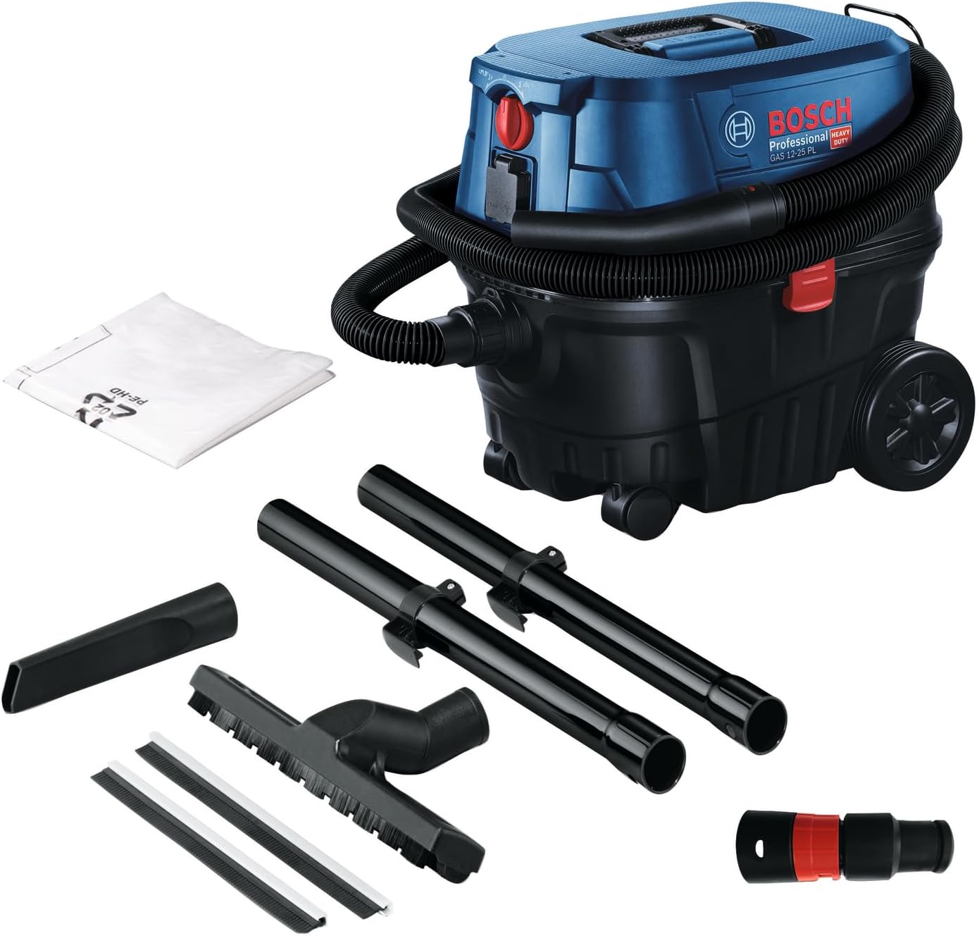 Bosch Professional Aspirateur pour Solides et liquides Gas 12-25 PL (Moteur 1 250 W, débit d'air de 65 l/s, dépression de 200 mbar, y Compris Filtre HEPA, suceur Droit)