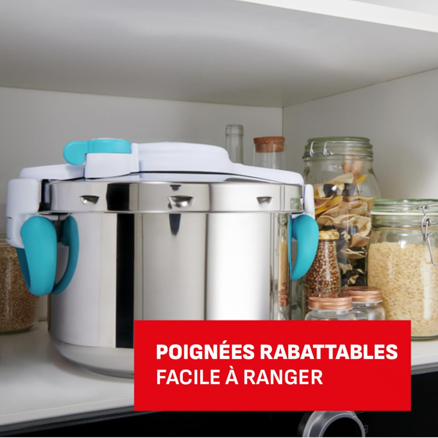 SEB ClipsoMinut'Easy + bleu 7,5L poignées rabattablesCocotte-minute®InductionLivre de 100 recettes Autocuiseur Inox Fabriqué en France Facile à utiliser P4904816