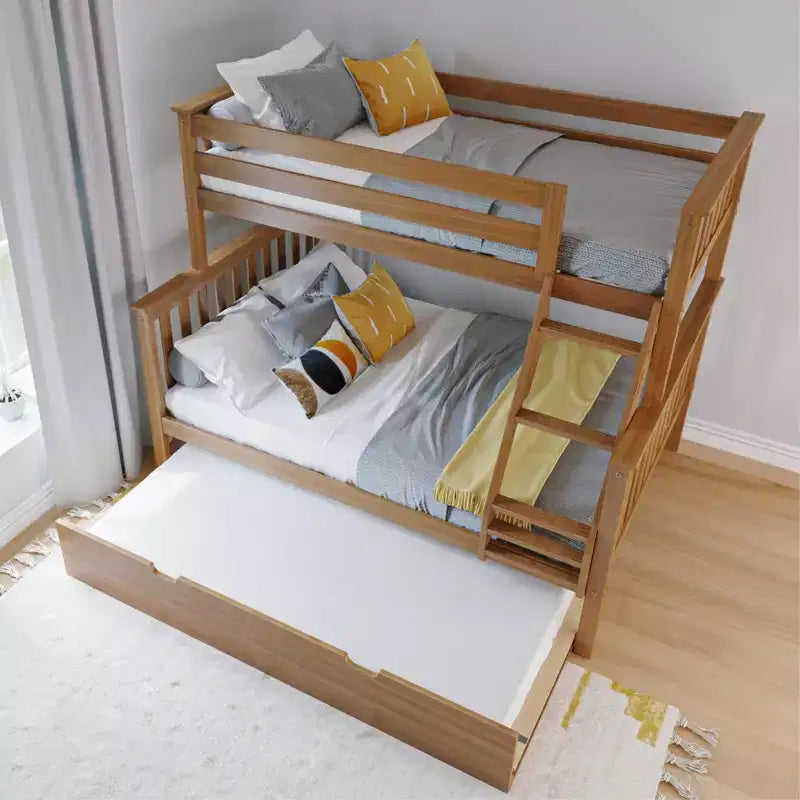 Max & Lily Solid Wood Bunk Bed, Twin over Full with Storage Trundle and Ladder for Kids