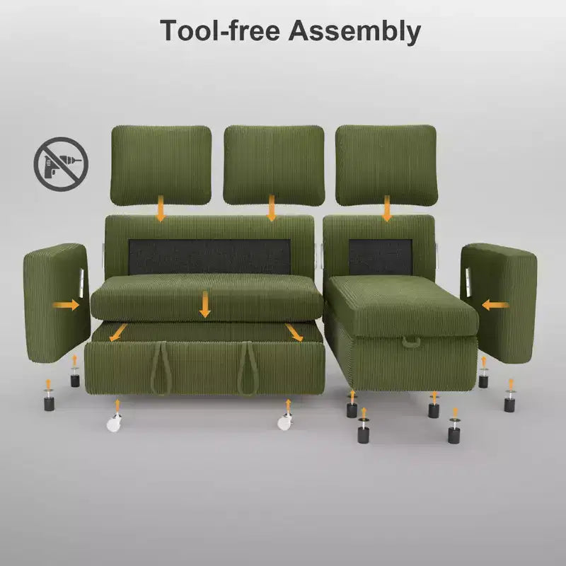 Dyonery 81 Sectional Sleeper Sofa, L-Shaped Pull Out Couch with Reversible Storage Chaise, USB, Reclining Backrest