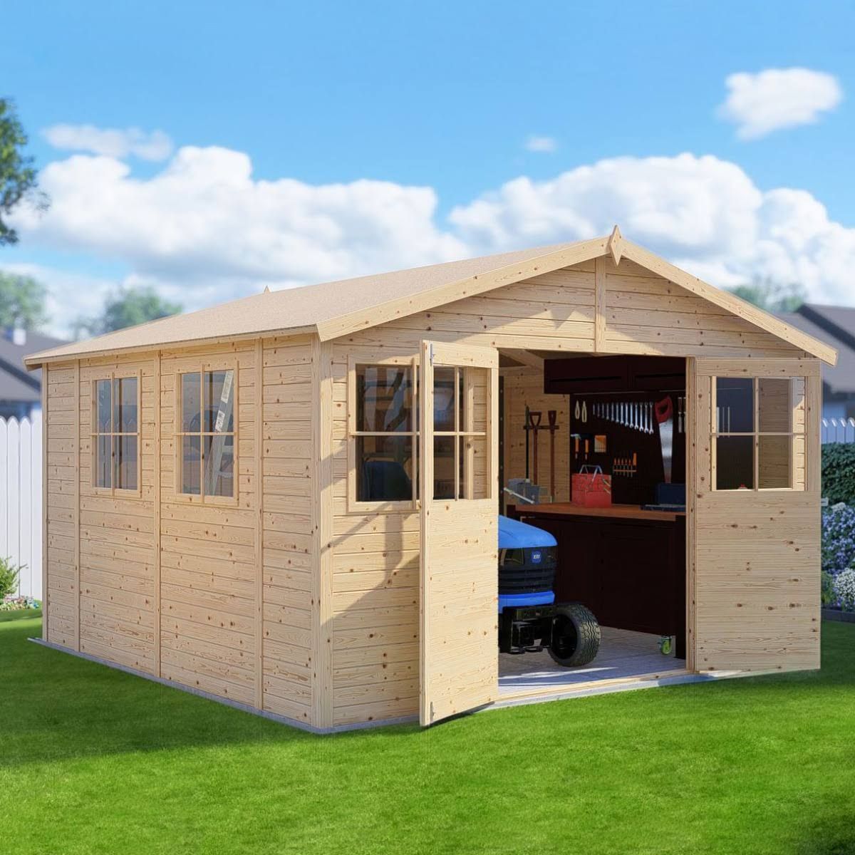 Abri de jardin avec beaucoup d'espace de rangement Freital 02 naturel 3,5 x 3,5 mètres(Bois Naturel)