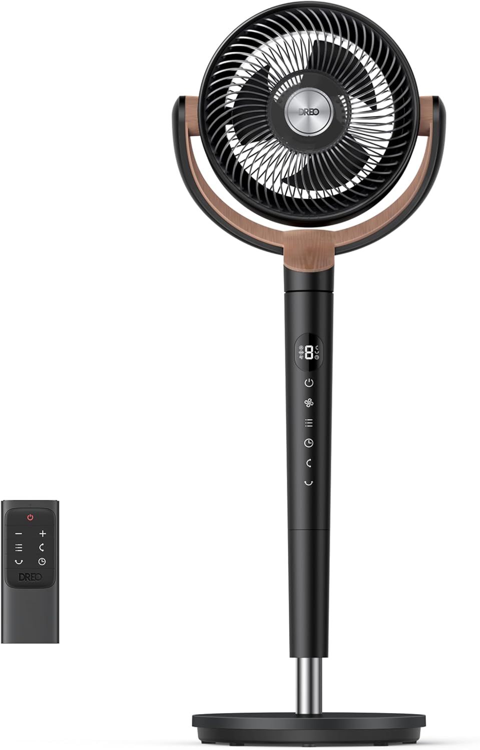 DREO ventilateur sur pied silencieux 20 dB avec oscillation omnidirectionnelle 120°+120°, portée du vent 26 m, débit d’air 1615 m³/h, circulateur Turbo, hauteur réglable 94–107 cm, 3 modes, 8 vitesses