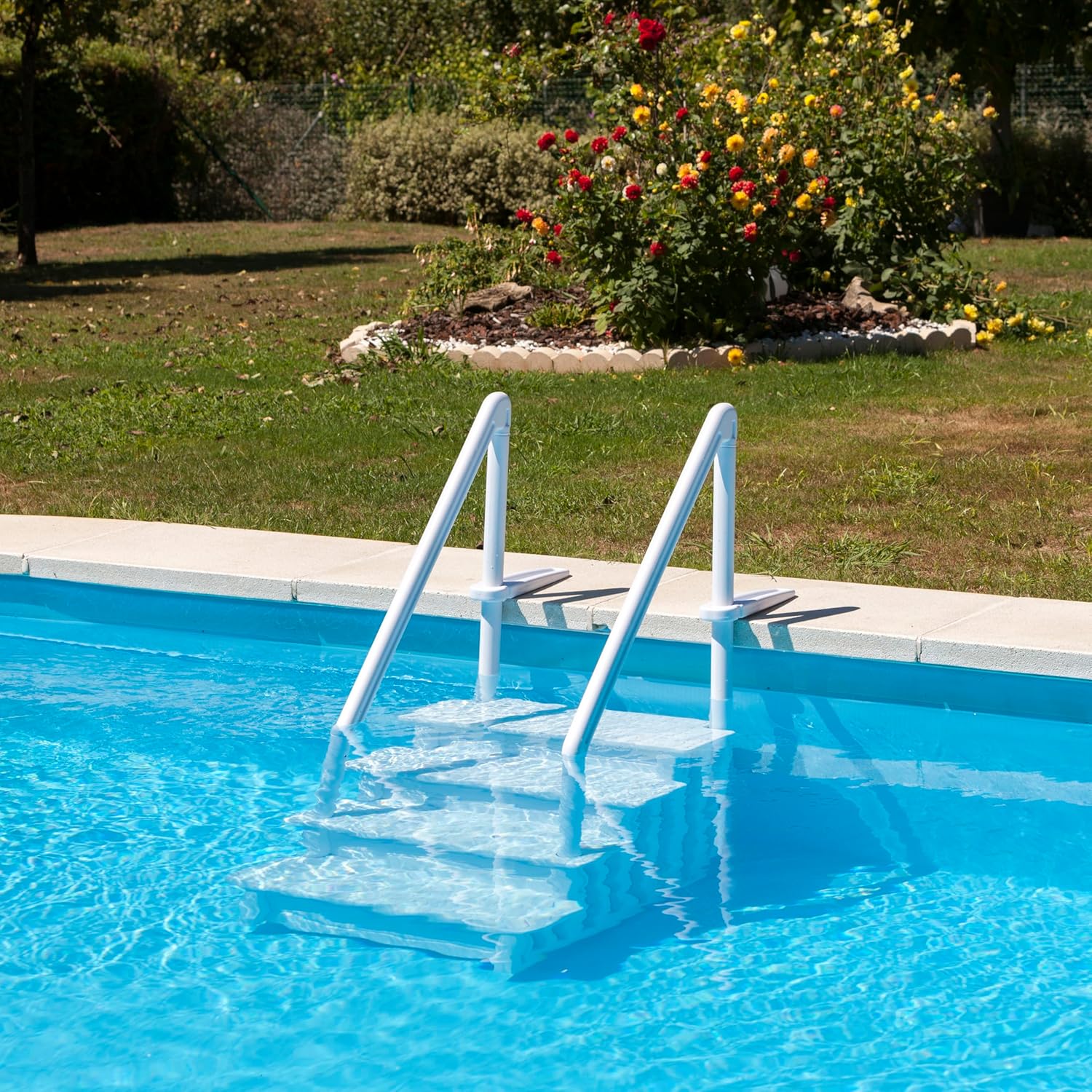 GRE EPE30 - Échelle intérieure antidérapante pour Piscine enterrée, Échelle de sécurité pour Piscine avec 4 marches, synthétique, Couleur Blanche. 80 x 92 x 206 cm
