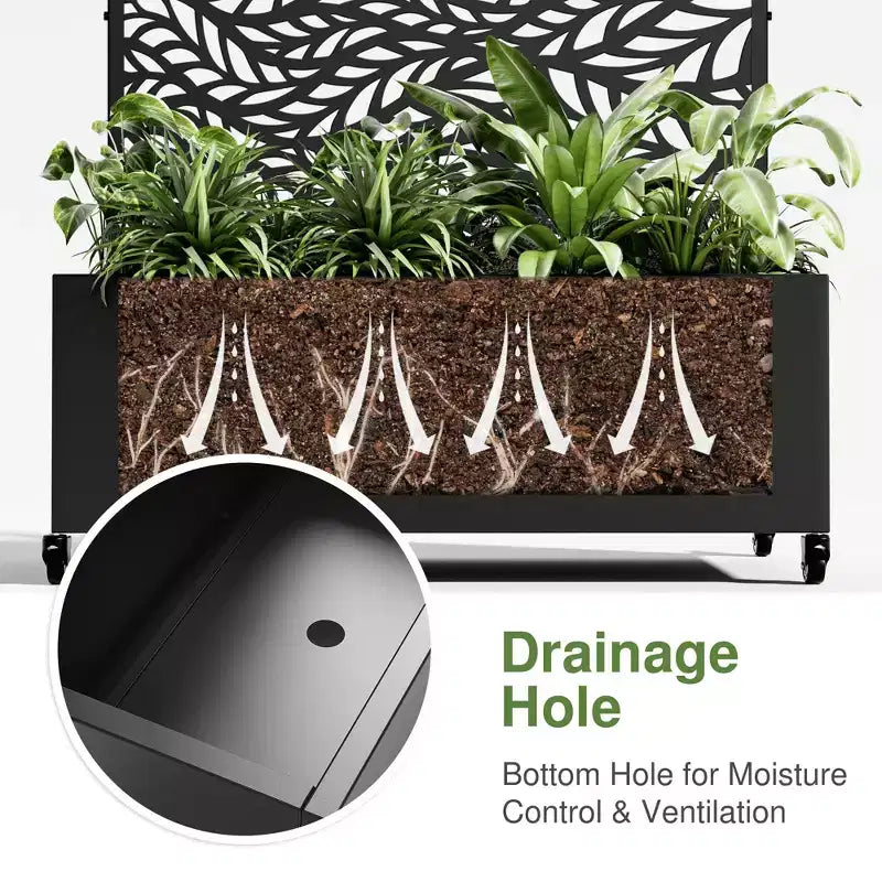 MAYEERTY Planter Box with Trellis Iron Black Louvered Classic Helen Street 01 Combined Style 72x47x16in 3-Piece Set